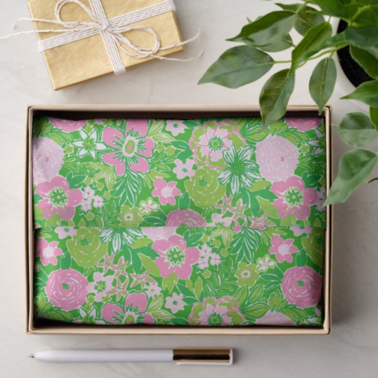 Pink and Green Preppy Palm Beach Floral 薄葉紙 (ギフト)
