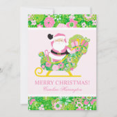 Pink and Green Preppy Palm Beach Santa シーズンカード (正面)