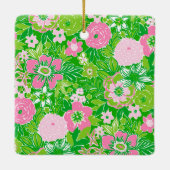 Pink and Green Preppy Palm Beach Santa セラミックオーナメント (裏面)