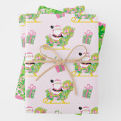 Pink and Green Preppy Palm Beach Santa Claus ラッピングペーパーシート (インサイチュ)