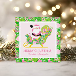 Pink and Green Preppy Palm Beach Santa Enclosure ノートカード