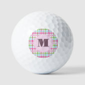 Pink and green preppy plaid custom monogram ladies ゴルフボール (正面)