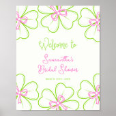 Pink and Green Shamrock Bridal Shower Welcome Sign ポスター (正面)