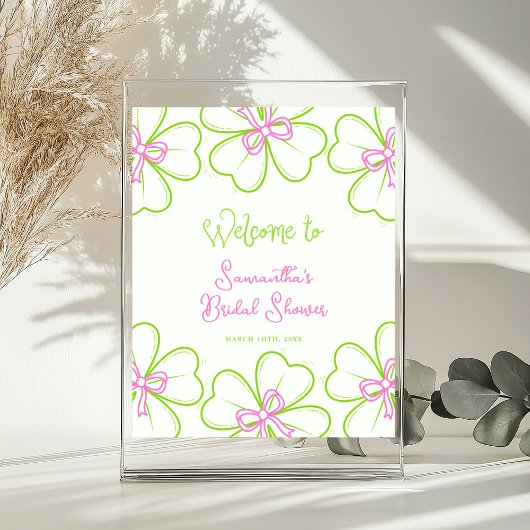 Pink and Green Shamrock Bridal Shower Welcome Sign ポスター