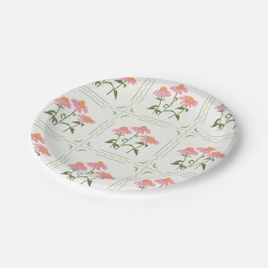 Pink and Green Spring Coneflowers ペーパープレート (アングル)