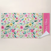 Pink and Green Spring Flowers ビーチタオル (正面)