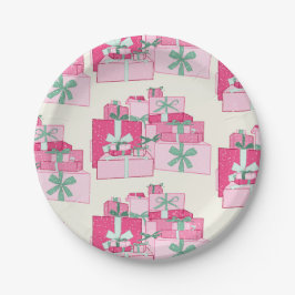 Pink and Green Stacked Christmas Presents ペーパープレート