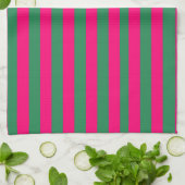 Pink and Green Stripes  キッチンタオル (折り畳み)