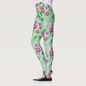 Pink and Green Tropical Flowers Patterned レギンス (左)