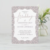 Pink and Grey Damask Wedding Invitation 招待状 (スタンド正面)