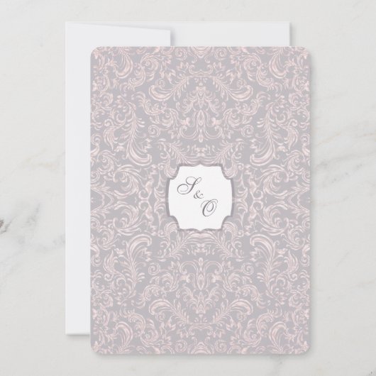 Pink and Grey Damask Wedding Invitation 招待状 (裏面)