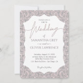 Pink and Grey Damask Wedding Invitation 招待状 (正面)