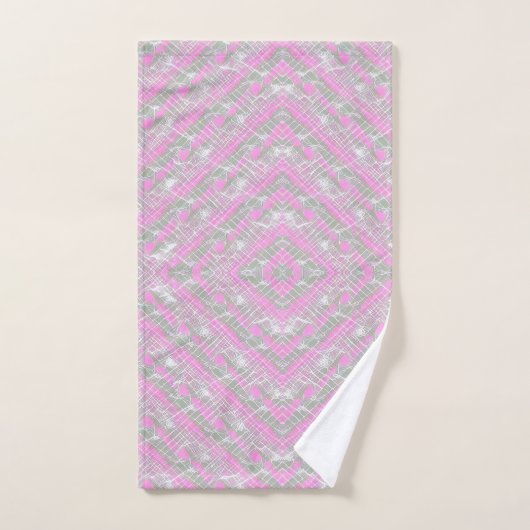 Pink and grey plaid pattern  throw pillow バスタオルセット (ハンドタオル)