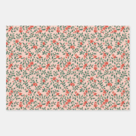 Pink and Holly Christmas Wrapping Paper ラッピングペーパーシート