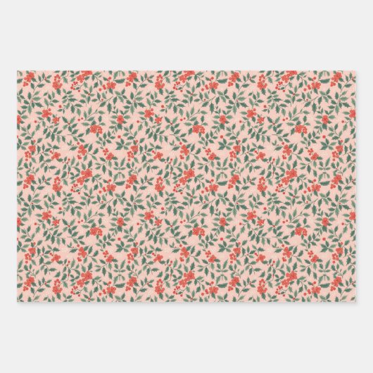 Pink and Holly Christmas Wrapping Paper ラッピングペーパーシート (正面)