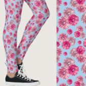 Pink and light blue gerbera daisy floral Patterned レギンス