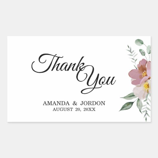 Pink and Mauveヴィンテージフローラ結婚の皆様 長方形シール (正面)