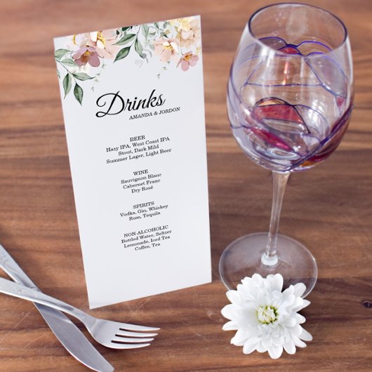 Pink and Mauveヴィンテージフローラ結婚の飲み物 メニュー