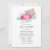 Pink and Mintフローラベビーまたはブライダルシャワーby Mail 招待状 (正面)