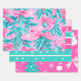 Pink and Mint Bright Christmas ラッピングペーパーシート