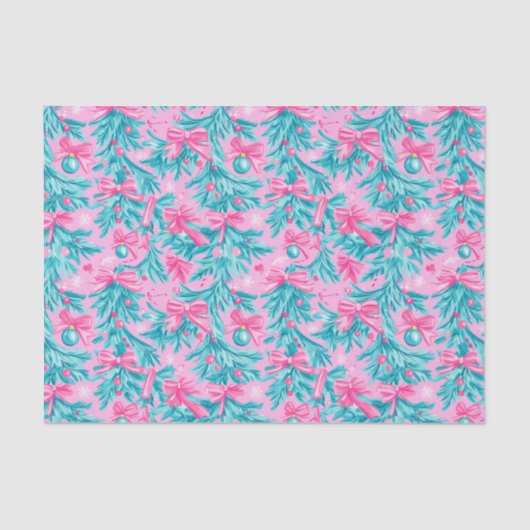 Pink and Mint Christmas Boughs and Ornaments  薄葉紙 (正面)