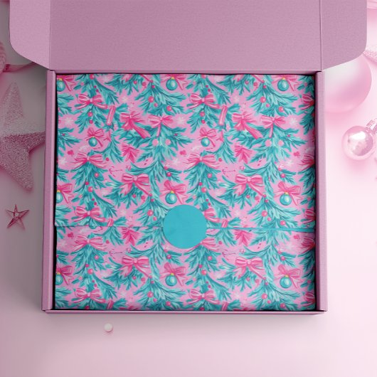 Pink and Mint Christmas Boughs and Ornaments 薄葉紙