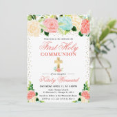 Pink and Mint Flowers First Holy Communion 招待状 (スタンド正面)