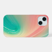 Pink and Mint Green Abstract Pattern Phone Case iPhone 15ケース (裏面横)