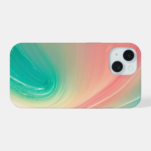 Pink and Mint Green Abstract Pattern Phone Case iPhone 15ケース (裏面横)