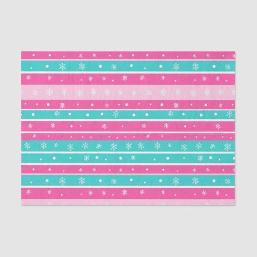 Pink and Mint Horizontal Striped Snowflake 薄葉紙 (正面)