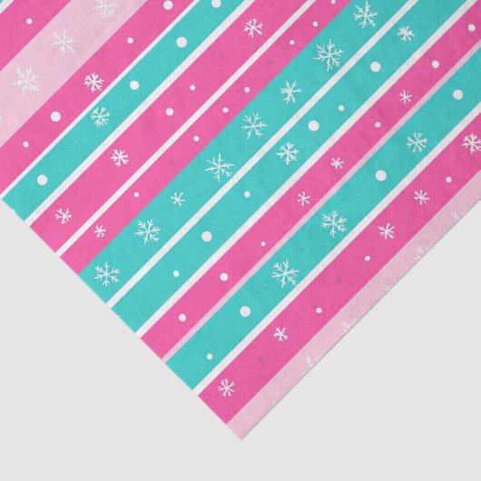 Pink and Mint Horizontal Striped Snowflake 薄葉紙 (詳細)