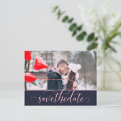 Pink and Navyスクリプ華美ト2-Photo Save The Date ポストカード (スタンド正面)