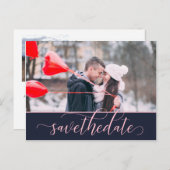 Pink and Navyスクリプ華美ト2-Photo Save The Date ポストカード (正面/裏面)