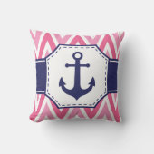 Pink and Navy Anchor Throw Pillow クッション (正面)