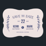 Pink and Navy Blue Laurelsが日付カードを保存 セーブザデート<br><div class="desc">結婚式の日を発表ユニークしモダンて日付を保存する。背面の写真（オプション）</div>