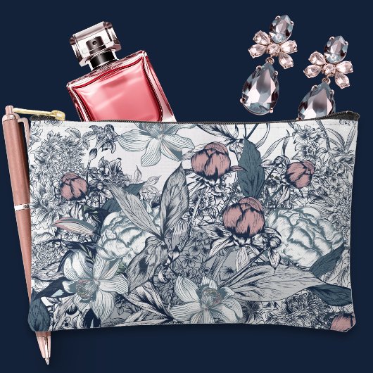 Pink and Navy Toile アクセサリーポーチ