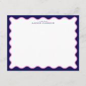 Pink and Navy Wavy Frame Note Card with Striped Ba 招待状 (正面)