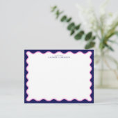 Pink and Navy Wavy Frame Note Card with Striped Ba 招待状 (スタンド正面)