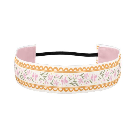 Pink and Orange Dainty Cottage Scallop Stripe アスレチックヘッドバンド (正面)