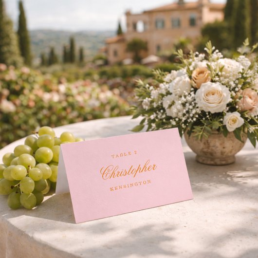 Pink and Orange Elegant Script Wedding Place Card テーブルナンバー