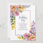 Pink and Orange Floral Any Age Birthday Party 招待状 (正面)