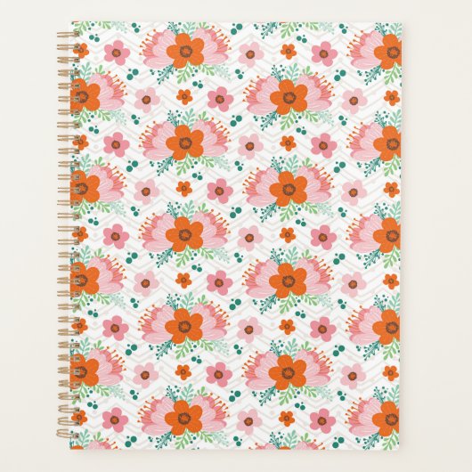 Pink and orange floral bouquet patterned planner プランナー手帳 (正面)