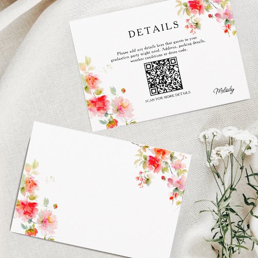 Pink and Orange Floral Details QR-code Graduation エンクロージャーカード