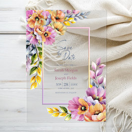 Pink and Orange Floral Save The Date アクリル招待状