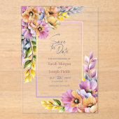Pink and Orange Floral Save The Date アクリル招待状 (正面)