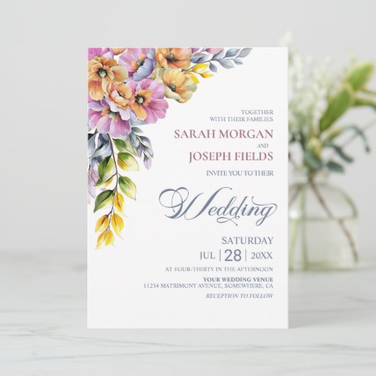 Pink and Orange Floral Wedding  招待状 (スタンド正面)