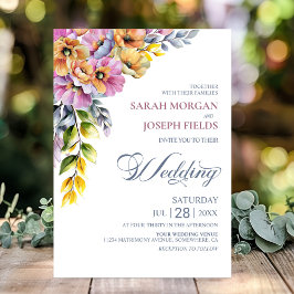 Pink and Orange Floral Wedding  招待状