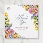 Pink and Orange Floral Wedding Thank You フェイバータグ (正面)