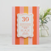 Pink and Orange Gummy Striped Frame Birthday 招待状 (スタンド正面)