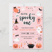 Pink and Orange Halloween 1st Birthday Invitation  招待状 (正面)